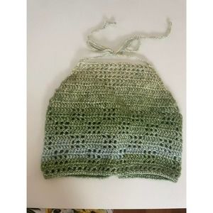 Handmade crocheted green crop top with adjustable back